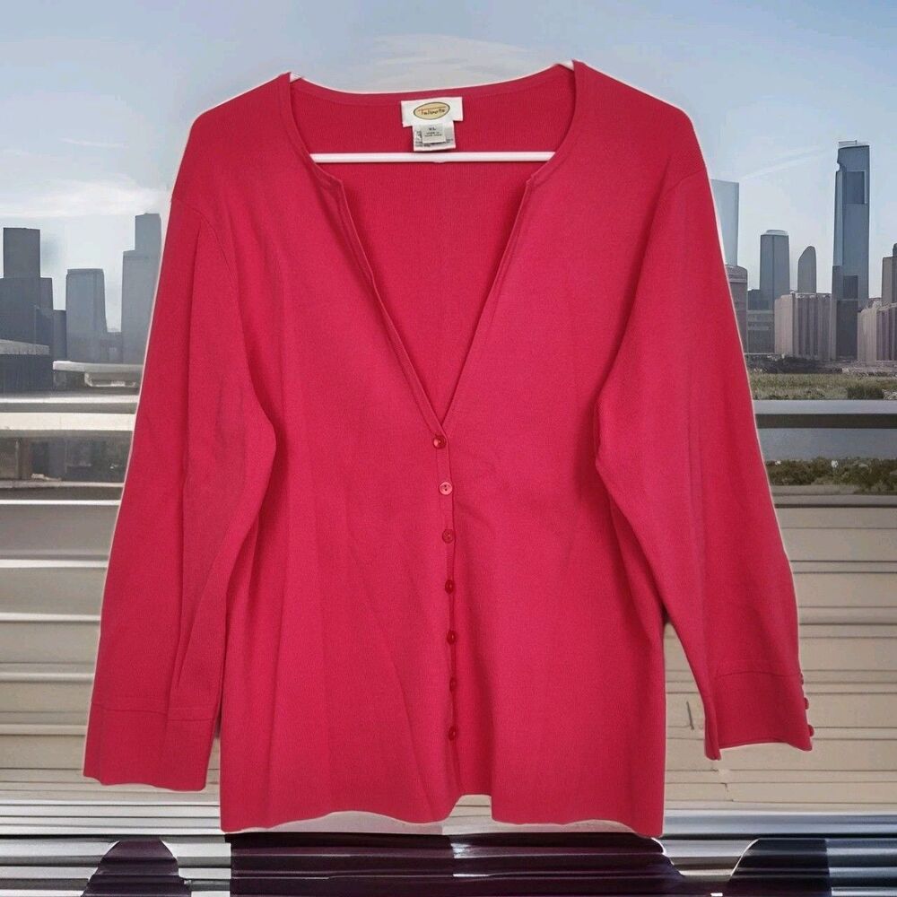 Talbots Button-up Women's Cardigan Sweater, size XL, bright pink, 3/4 sleeves